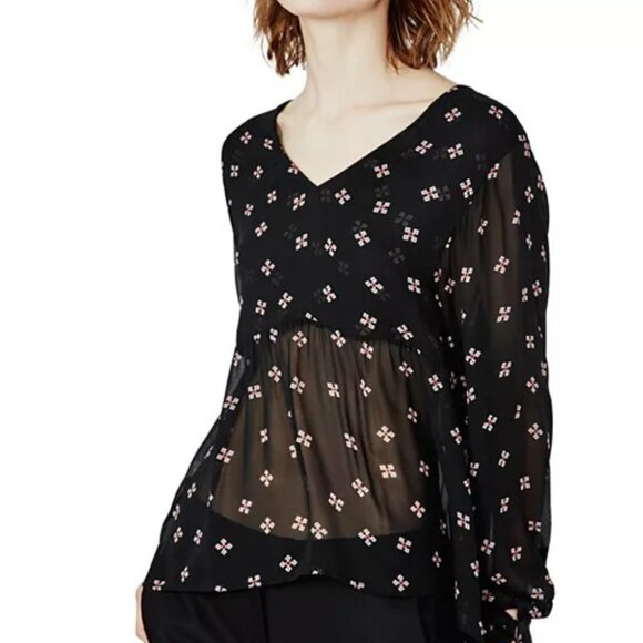Maje Leona Geometric-print Chiffon Top - Picture 2 of 9